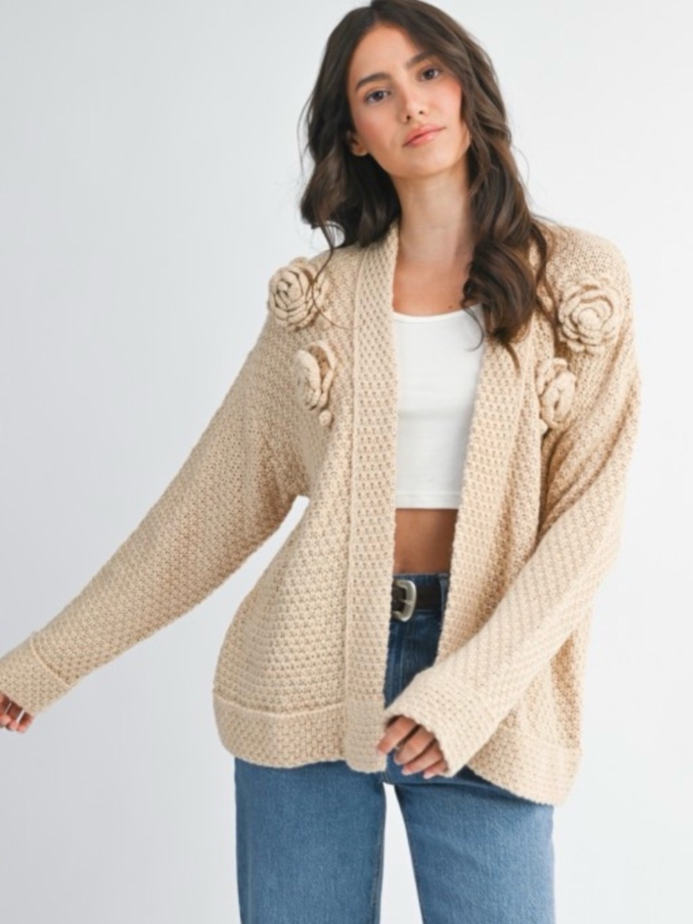 Camellia Premium Boutique Knit Cardigan | Cozy Chic with Floral Detail - Picture 2 of 5